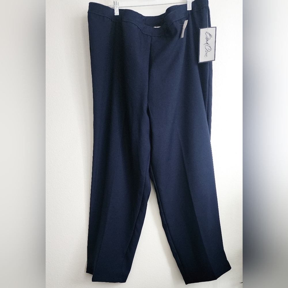 Bend Over Women's Plus Size Navy Blue Stretch Pull-On Dress Slacks Size 32W NWT